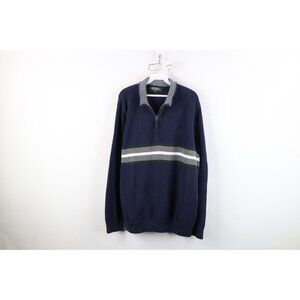 Vintage Eddie Bauer Mens Large Faded Striped Cotton Ribbed Knit Half Zip Sweater